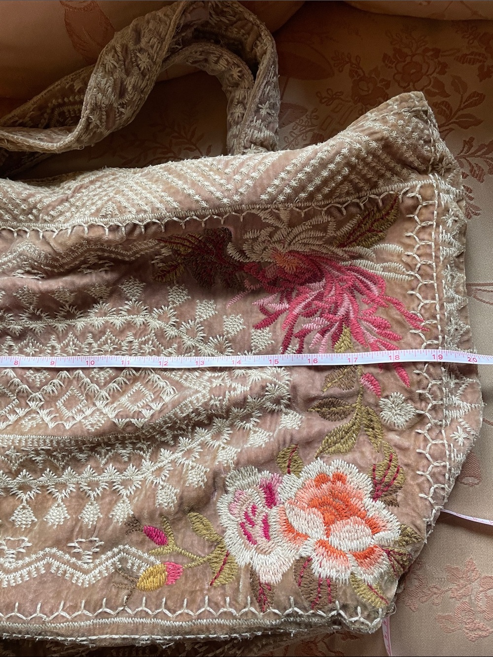 Johnny Was Beige Tote with Pink & Gold Embroidery - Picture 7 of 11
